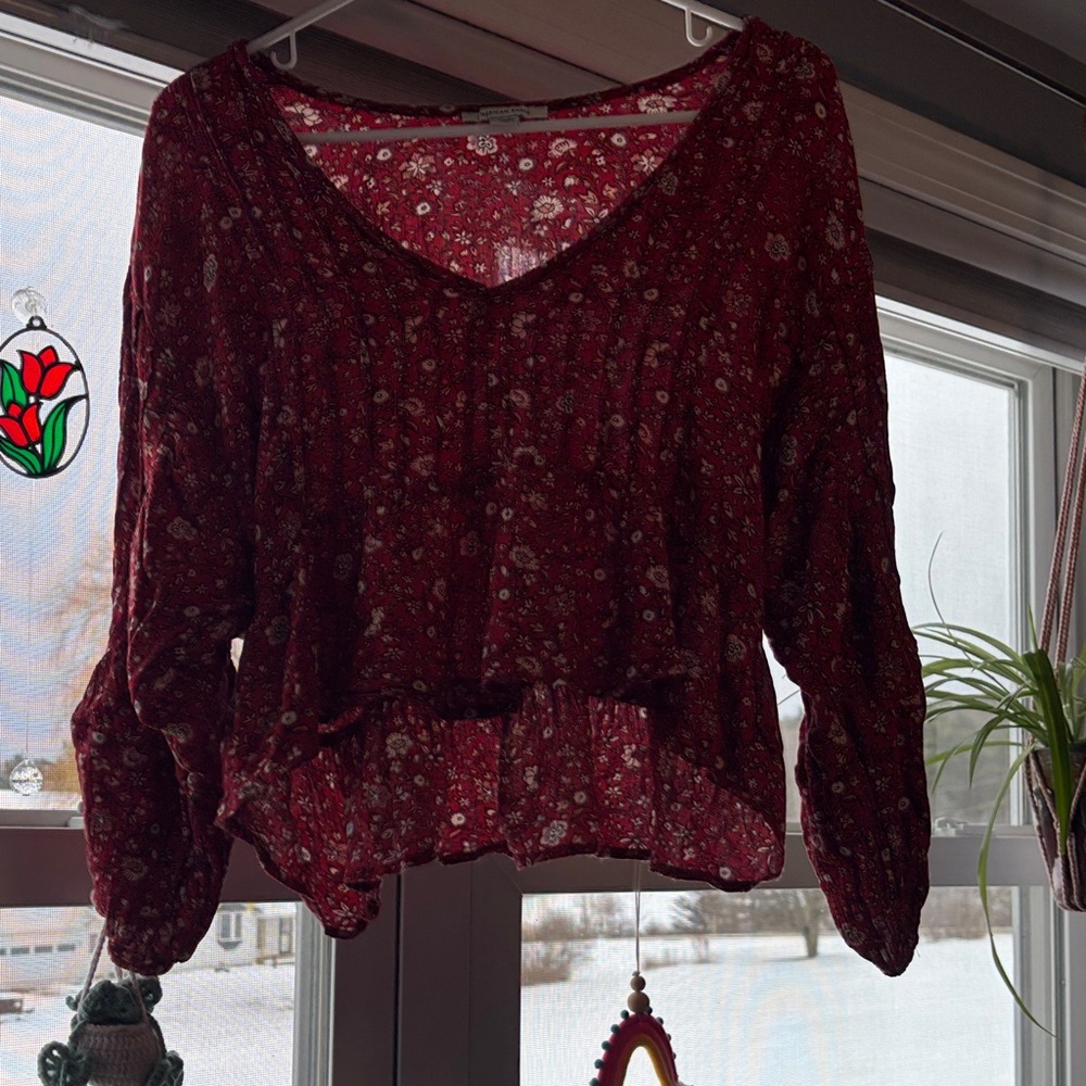 American Eagle Outfitters Burgundy Floral Blouse